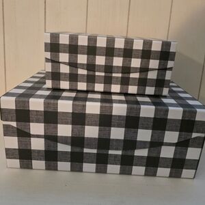 Black & White Checkered Storage Boxes w/ Magnetic Lids – Set of 2 – Brand New.